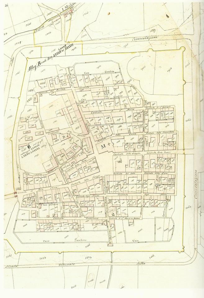 The 1831 land-register map of Asola, the source behind the left half