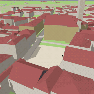The walk in the prototype: a few steps in the street, the church clicked, its card open with its sources